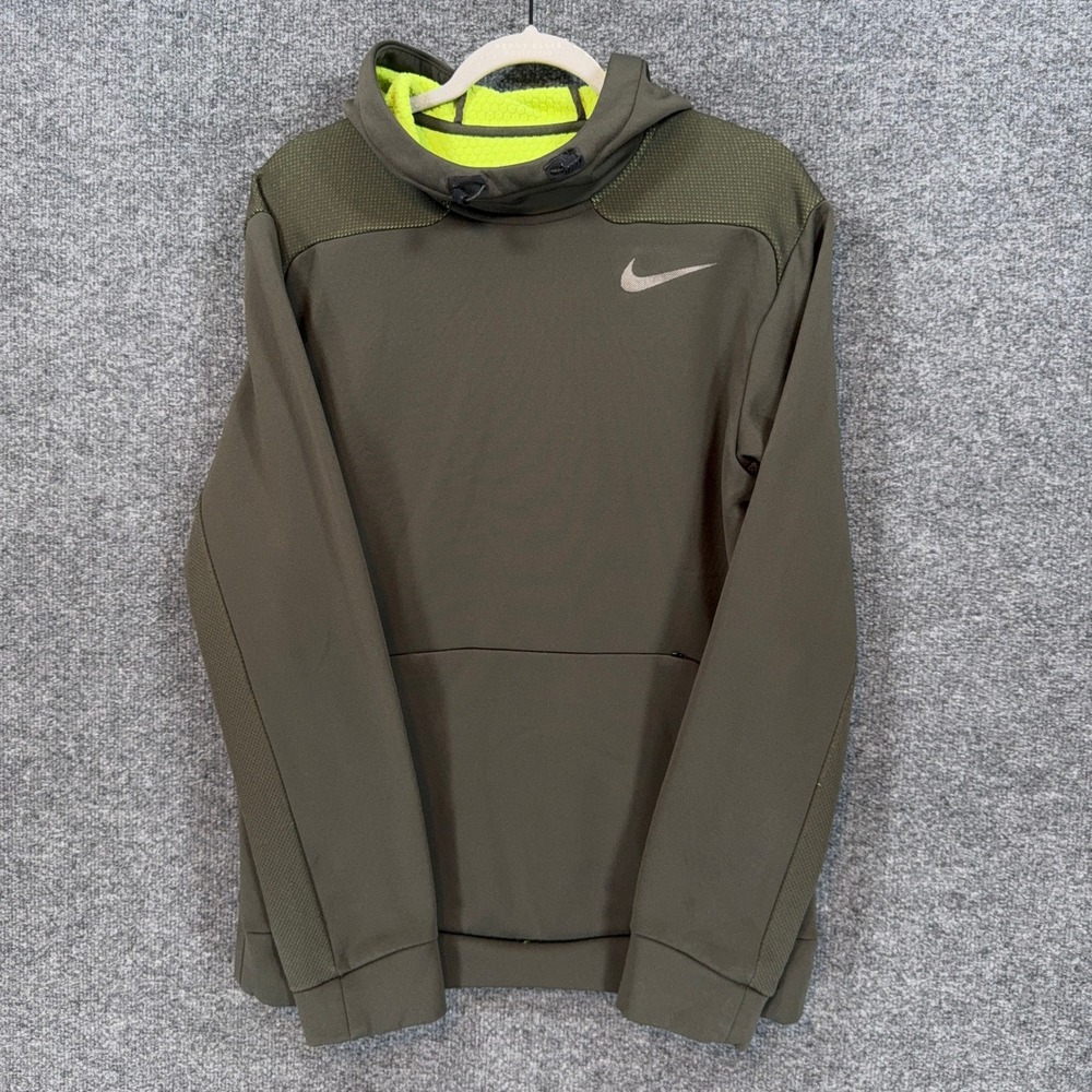 Nike Hoodie Men Medium Green Therma-FIT Fleece Pullover Activewear Training
